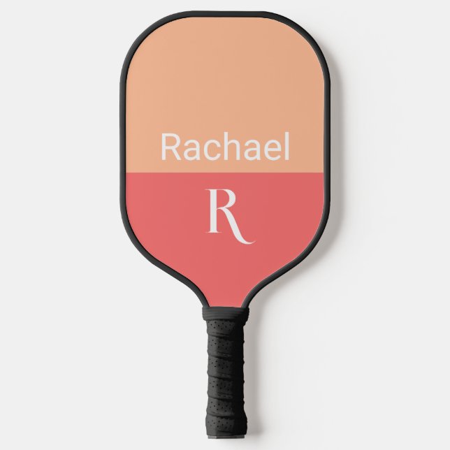 Stylish Monogram Name Typography Peach Pickleball Paddle (Front)