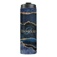 Stylish Monogram Navy Blue Gold Agate Geode