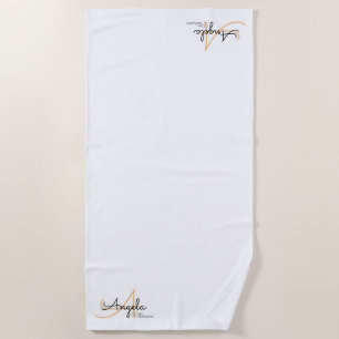 stylish monogram on simple, clean & clear white beach towel