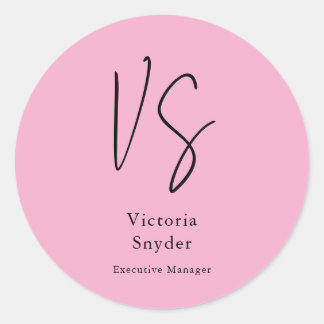 Stylish Monogram Professional Light Pink Classic Round Sticker