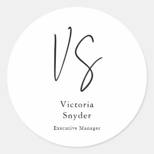 Stylish Monogram Professional Your Name Classic Round Sticker