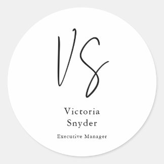 Stylish Monogram Professional Your Name Classic Round Sticker