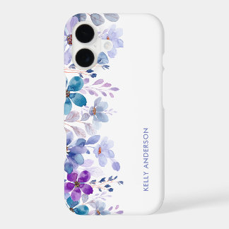 Stylish Monogram Purple & Blue Watercolor floral