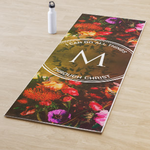 Stylish Monogram RED Floral Bouquet Yoga Mat