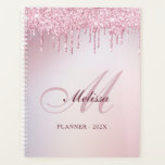 stylish monogram rose gold purple glitter  planner<br><div class="desc">Monogram stylish script lettering with an elegant pink metallic background with girly rose gold purple glitter. The text features can be customised.</div>