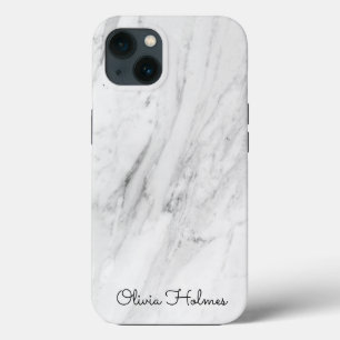 Stylish Monogram Script   White Marble iPhone 13 Case