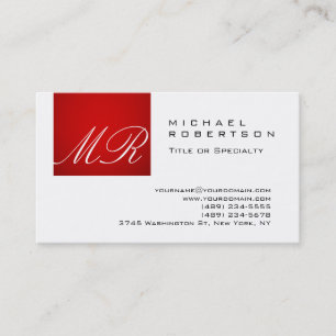 Stylish Monogram Script White Red Business Card