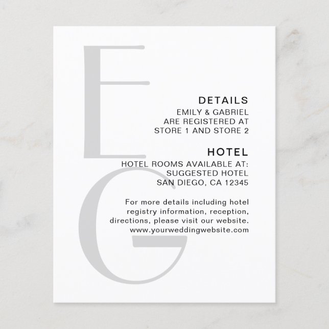 Stylish Monogram. Simple modern wedding details (Front)