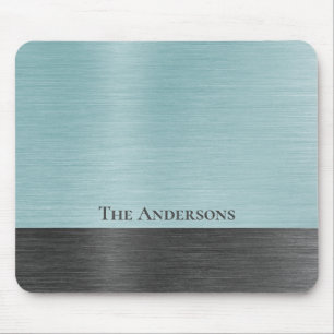 Stylish Monogram Teal Grey Metallic Mouse Mat
