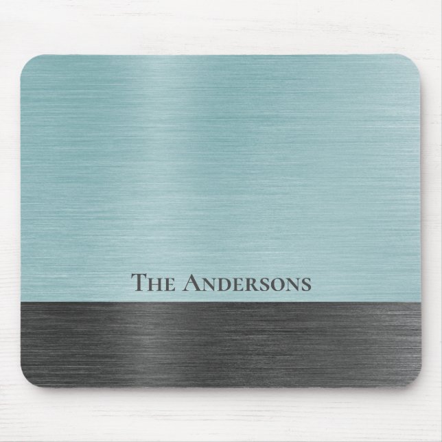 Stylish Monogram Teal Grey Metallic Mouse Mat (Front)