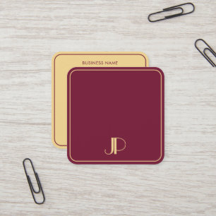 Stylish Monogram Template Luxury Bordeaux And Gold Square Business Card