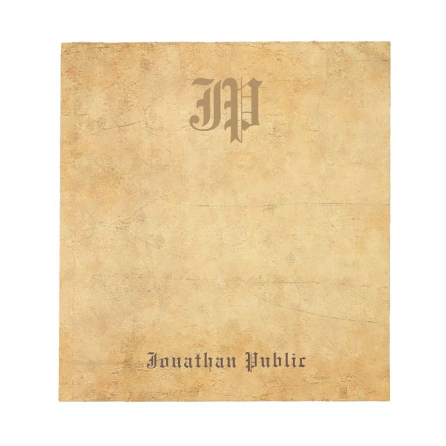 Stylish Monogram Template Vintage Old Paper Look Notepad (Front)
