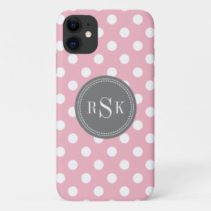 Stylish Monogram Trio Pink Polka Dots iPhone 11 Case