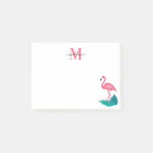 Stylish Monogram Tropical Leaves Hot Pink Flamingo Post-it Notes