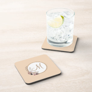 Stylish Monogram Watercolor Botanical Coaster