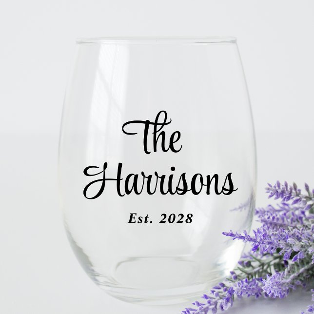 Stylish Monogram Wedding Stemless Wine Glass (Creator Uploaded)