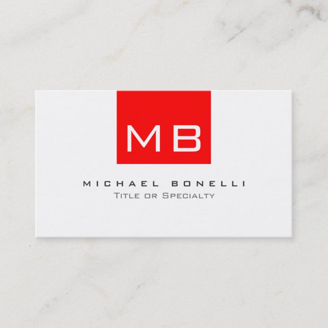 Stylish Monogram White Red Trendy Business Card (Front)