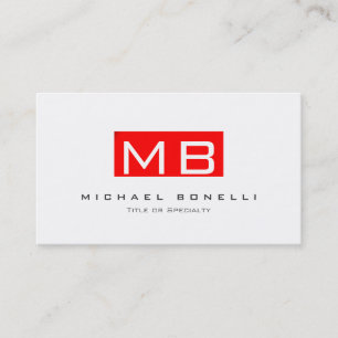 Stylish Monogram White Red Trendy Business Card