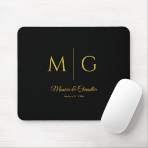 Stylish Monogram With Couple Name Black Mouse Mat