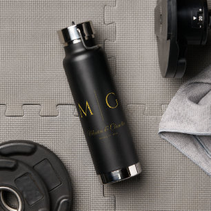 Stylish Monogram With Couple Name Black Water Bottle