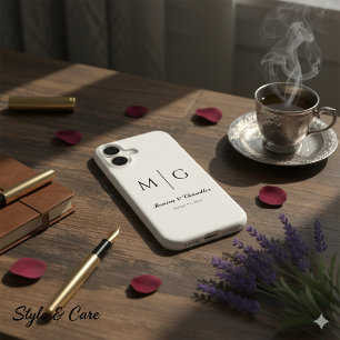 Stylish Monogram With Couple Name Classic White
