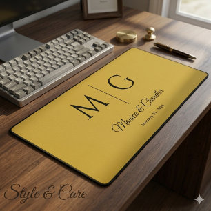 Stylish Monogram With Couple Name Metallic Gold Desk Mat