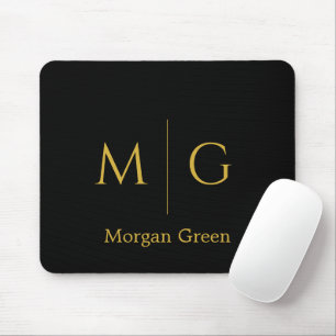 Stylish Monogram with Name Design Black Mouse Mat