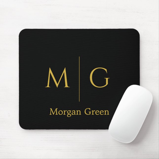 Stylish Monogram with Name Design Black Mouse Mat (With Mouse)