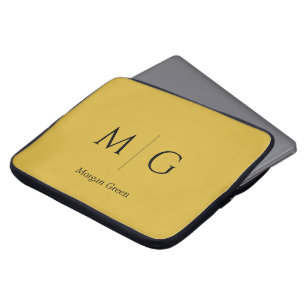 Stylish Monogram with Name Design M Gold Laptop Sleeve