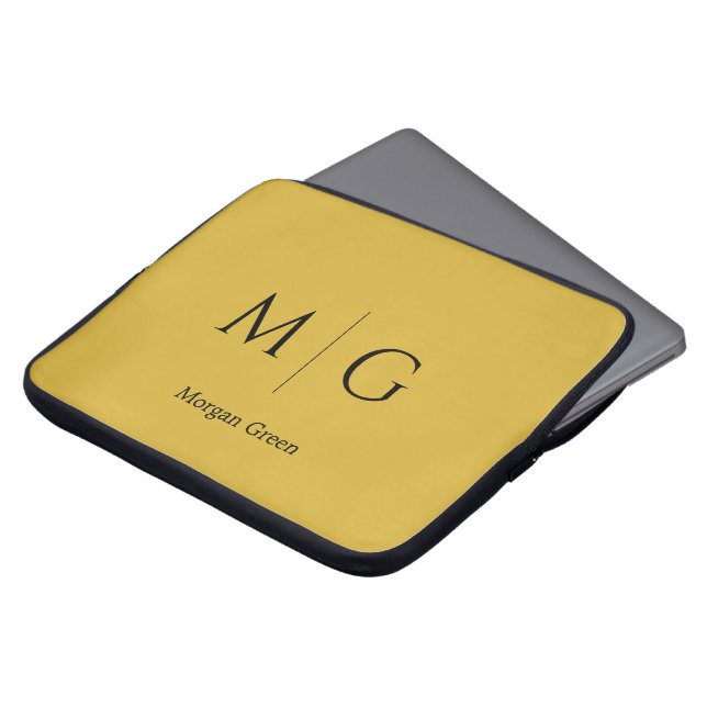Stylish Monogram with Name Design M Gold Laptop Sleeve (Front Top)
