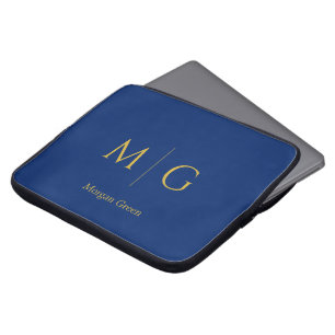 Stylish Monogram with Name Design Navy Laptop Sleeve