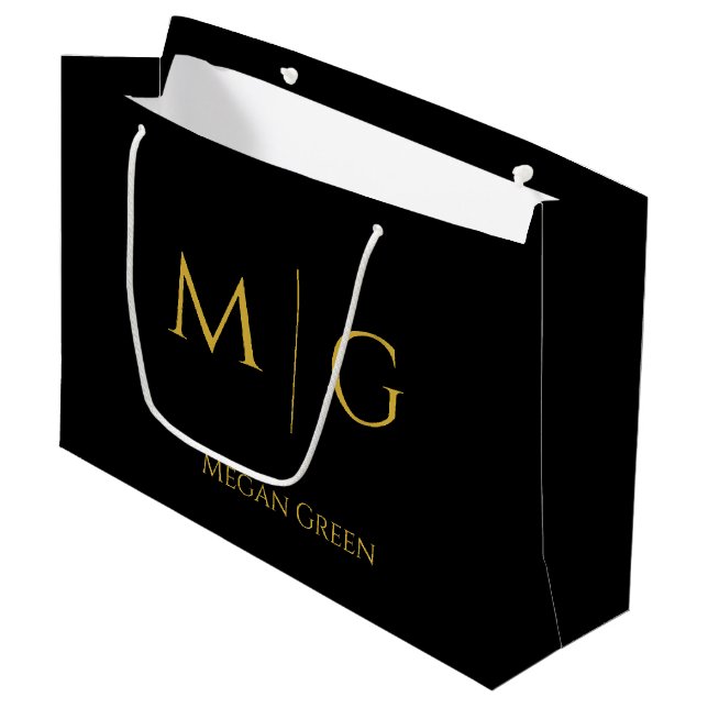 Stylish Monogram With Name Personalised Large Gift Bag (Front Angled)