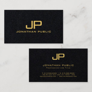 Stylish Monogrammed Black And Gold Luxury Premium Business Card