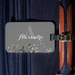 Stylish Monogrammed Botanical Luggage Tag