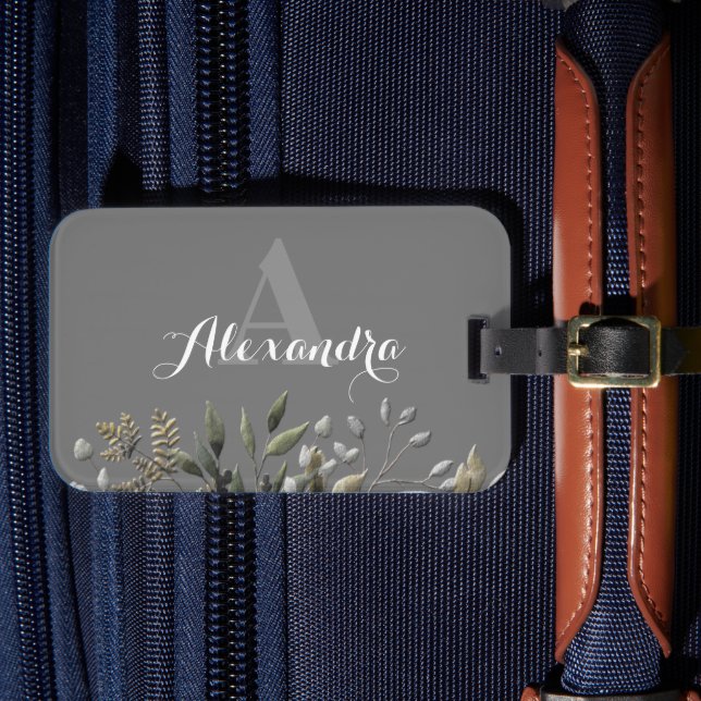 Stylish Monogrammed Botanical Luggage Tag (Front Insitu 4)