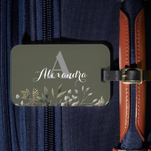 Stylish Monogrammed Botanical Luggage Tag