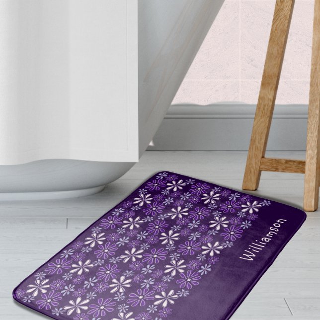 Stylish Monogrammed Dark Purple Flower Pattern Bath Mat (Stylish Monogrammed Dark Purple Flower Pattern Bath Mat)