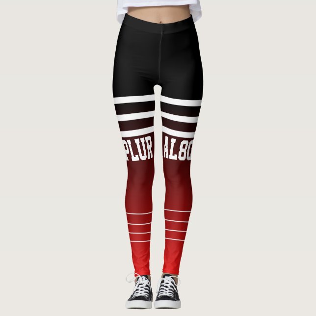 Stylish monogrammed gradient black red workout leggings (Front)