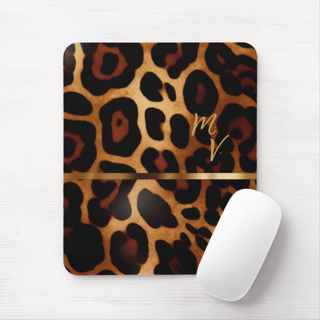 Stylish Monogrammed Leopard Print Business  Mouse Mat (With Mouse)