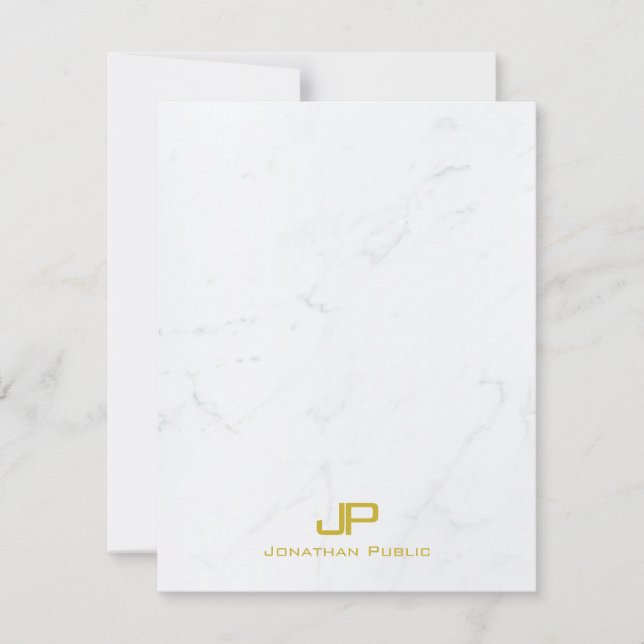 Stylish Monogrammed Modern Gold White Marble Cool Card (Front)