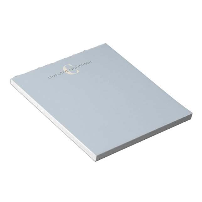 Stylish Monogrammed Name Chic Light Blue Notepad (Angled)