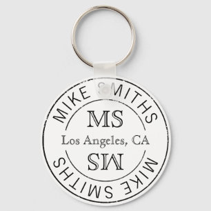 stylish monogrammed (name & initials) black&white key ring