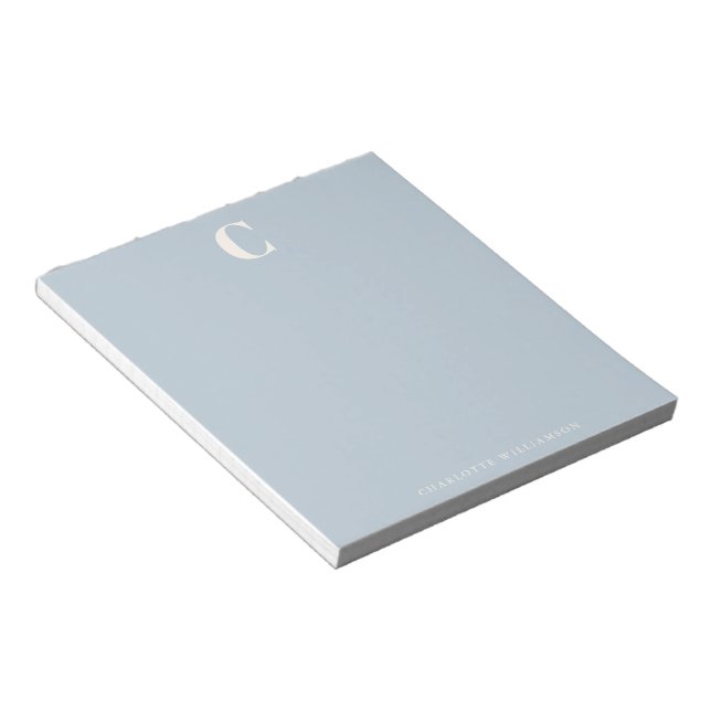 Stylish Monogrammed Name Modern Soft Blue Notepad (Angled)