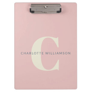 Stylish Monogrammed Name Professional Blush Pink Clipboard