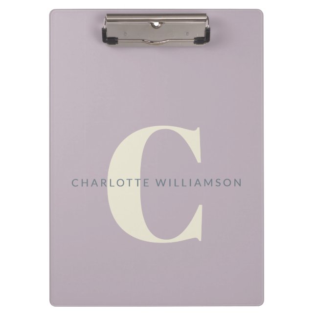 Stylish Monogrammed Name Professional Dusty Lilac Clipboard (Front)