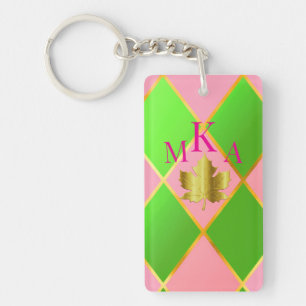 Stylish Monogrammed Pink and Green Argyle  Key Ring