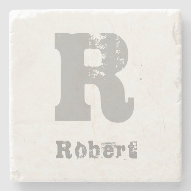 Stylish Monogrammed Template Elegant Letter Marble Stone Coaster (Front)