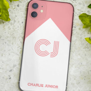 Stylish Monogrammed white & blush pink iPhone 11 Case