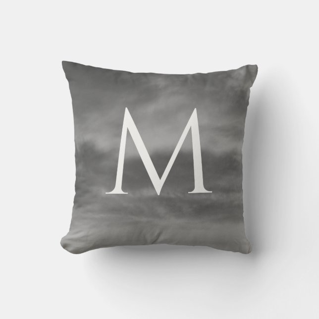 Stylish Monograms Black White Grey Clouds Patterns Cushion (Front)