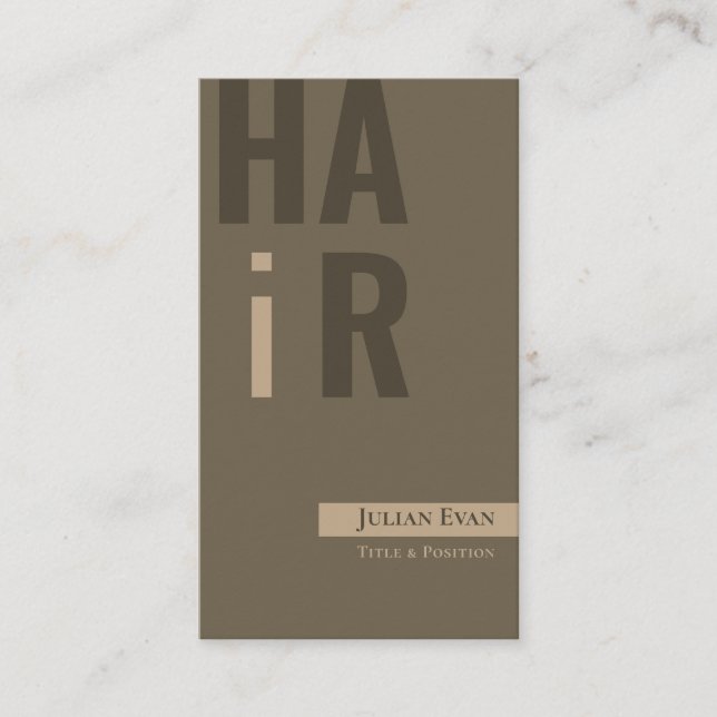 Stylish Monotone Brown Hairdresser Business Card (Front)
